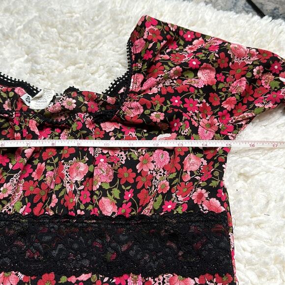 Pink and Black Y2K Long Sleeve Semi Sheer Long Sleeve Floral Square Neck ST20 - Picture 5 of 9